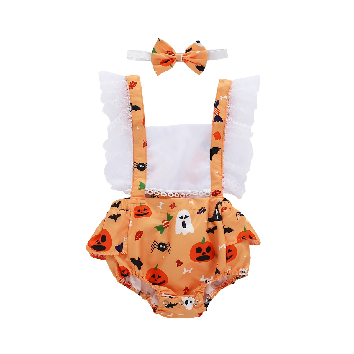 

Halloween 0-24M Newborn Baby Girls Lace Lotus Leaf Romper Sleeveless Summer Bodysuit Clothing