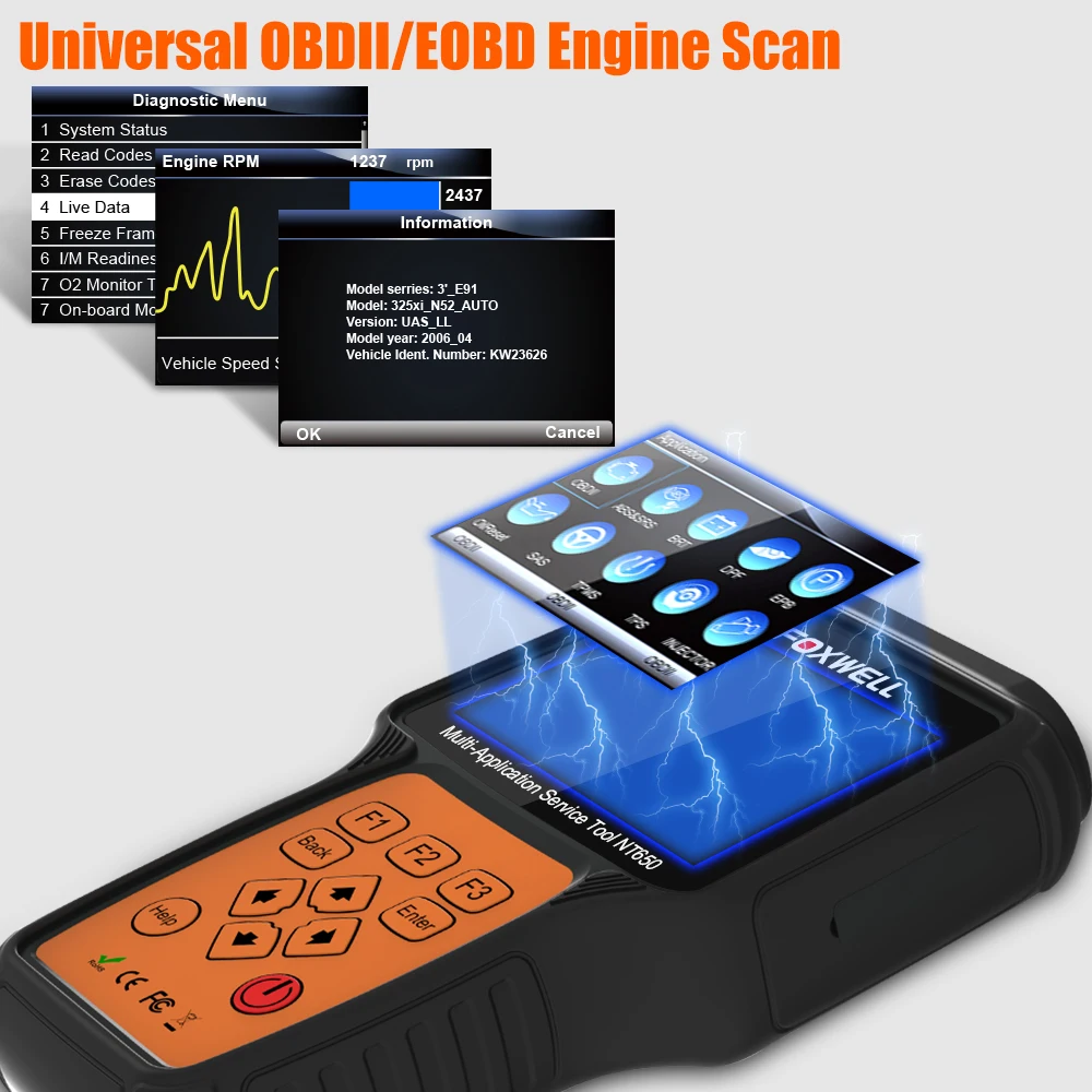 NT650 FOXWELL OBD2 автомобильный сканер ABS подушка безопасности SAS DPF EPB сброс масла код ридер профессиональный автомобильный диагностический инструмент OBD2 сканер