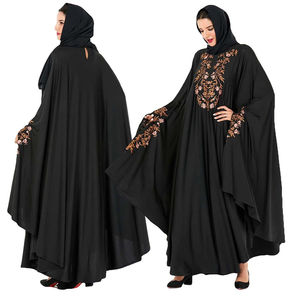 Dubai Women Muslim Abaya Dress Embroidery Cocktail Prayer Kaftan Islam Gown  Arab Jilbab Robe Midddle East Loose Dress Bat Sleeve|Islamic Clothing| -  AliExpress