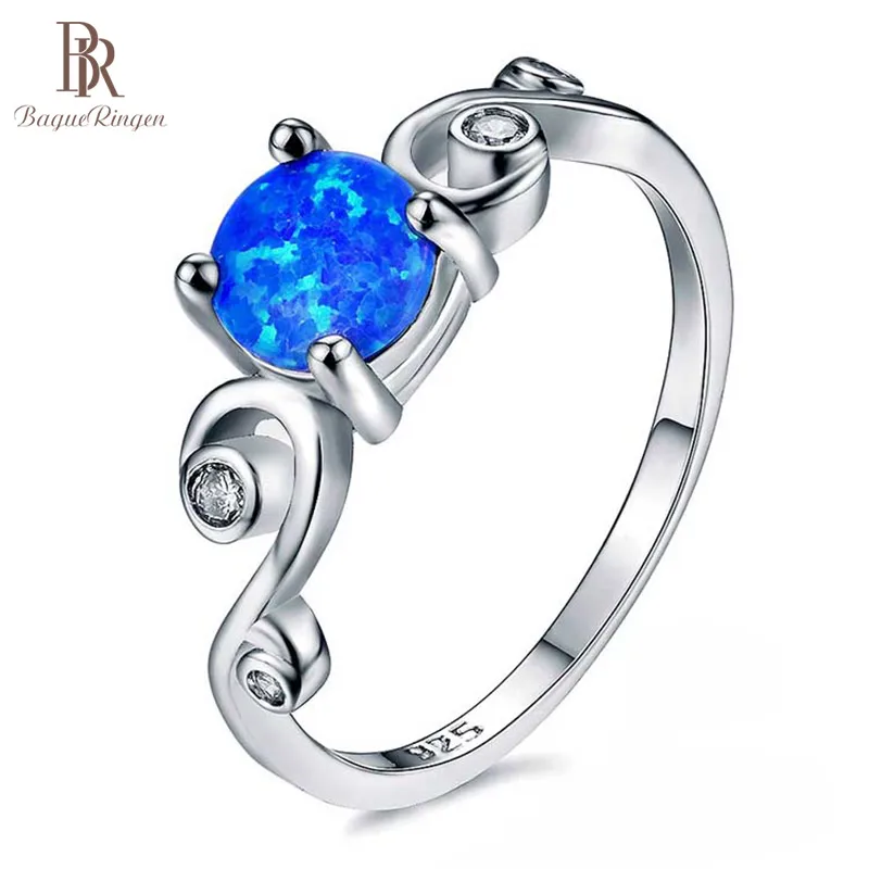 Bague Ringen классическое серебро 925 Ювелирное кольцо с синим круглым опаловые