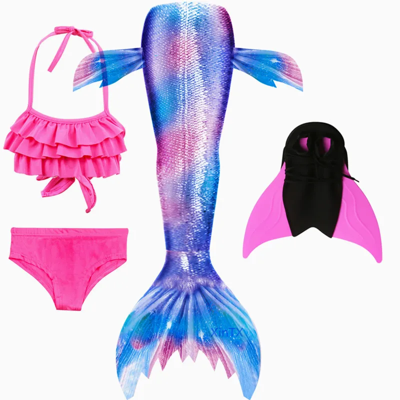 4pcs as picture show NEW Arrival!Kids Ariel Mermaid tails with Monofin Flipper Mermaid Swimming Tails for Children Girls Summer Beach Wear Swimsuits - Цвет: 4pcs as picture show