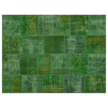 

Handmade Green Vintage Overdyed Patchwork Area Rug 150x200 Cm-4'11''X6'7''
