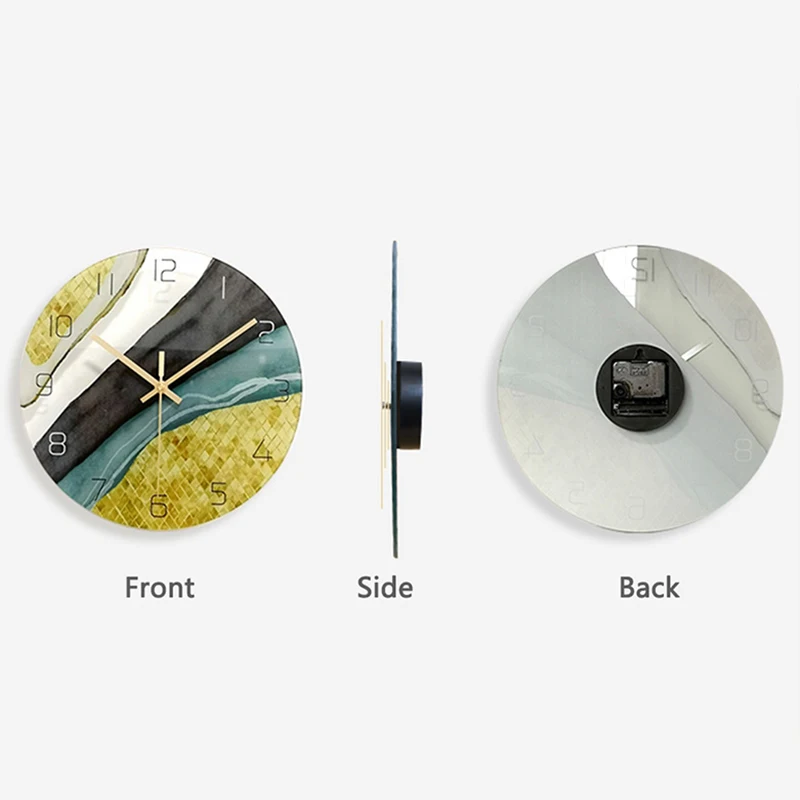 Wall Clock Nordic Decorative Marble Printing Wall Clock Mute Quartz Round Glass Wall Clock Modern Design Home Decoration