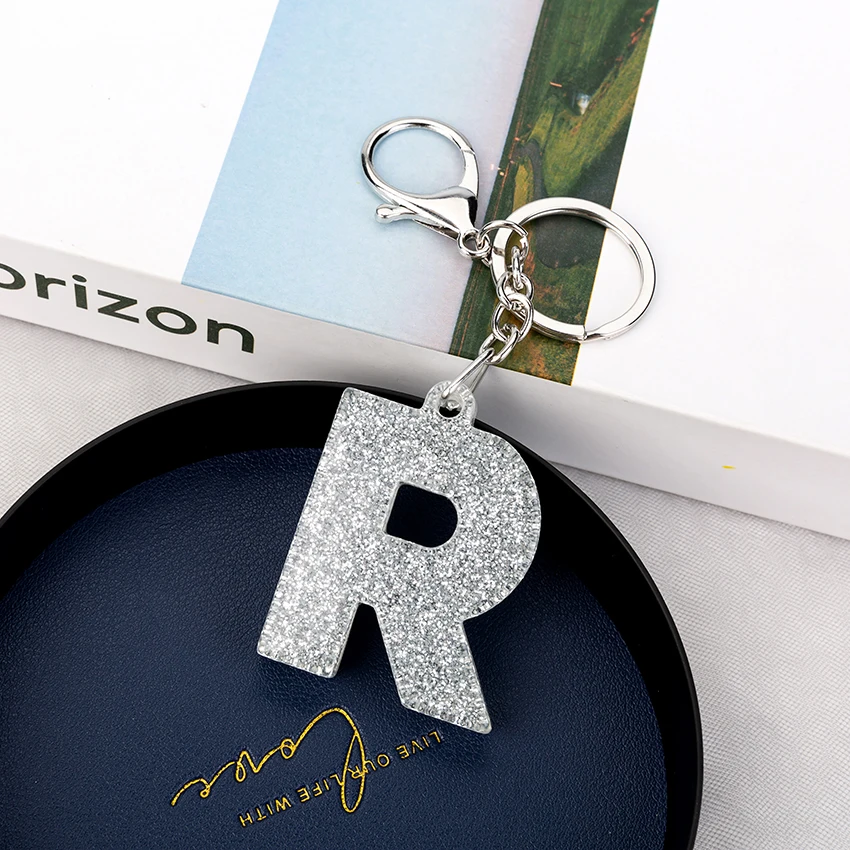 1PC Women Keychains  Handbag  Car Pendants 26 English Letter Keyring  Charms   Glitter Resin Word