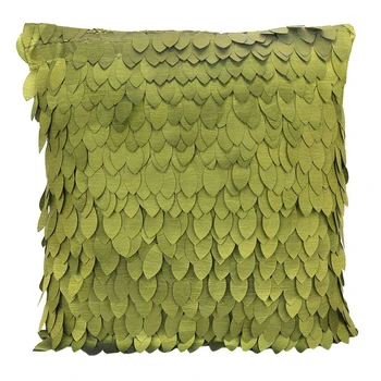 

43*43CM Satin Cushion Covers Leaf Pattern Square Standard Size Decorative Covers Sofa Throw Pillow Case-Olive Green