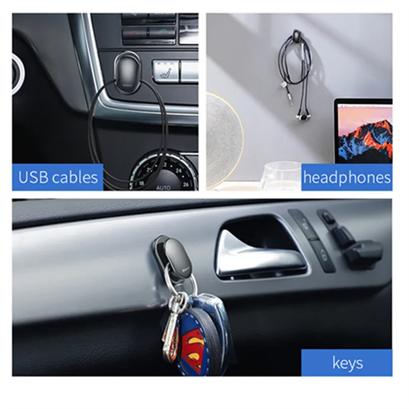 BASEUS, 4 шт., прочные крючки для автомобиля, органайзер, часть, USB кабель, ключ для хранения, самоклеющиеся крючки на стену, зажим для дома#3N11