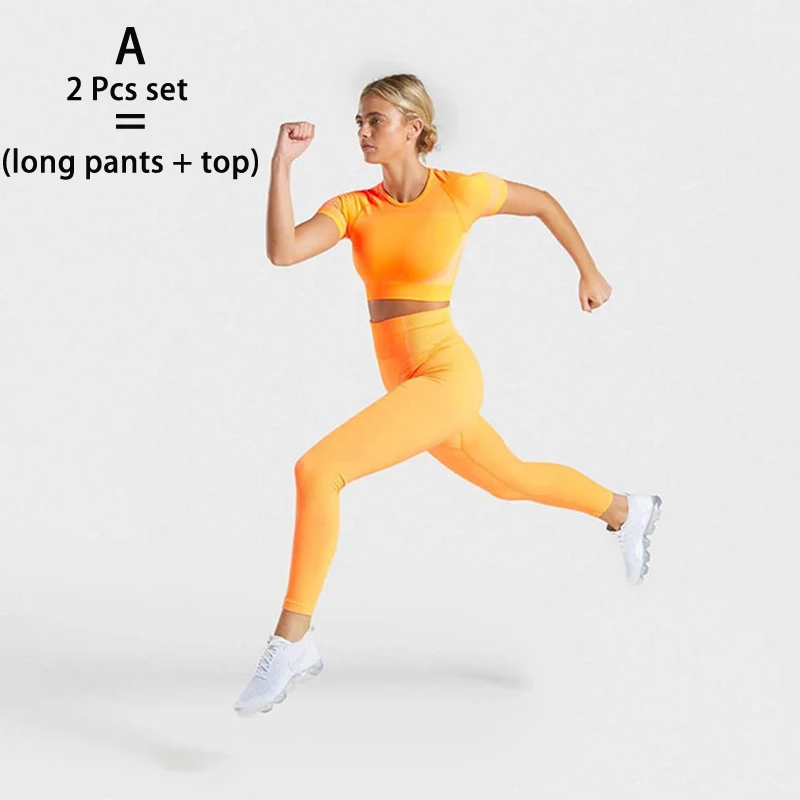 A yellow set 2 Pcs Женский комплект для йоги, фитнеса, спортивные костюмы для йоги, сексуальные женские топы с пупком, облегающие шорты для пробежки, тренировочный костюм, спортивный тренировочный комплект - Цвет: A yellow set 2 Pcs