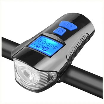 

Waterproof Bicycle Light USB Charging Bike Front Light Flashlight Handlebar Cycling Head Light w/ Horn Speed Meter LCD Screen