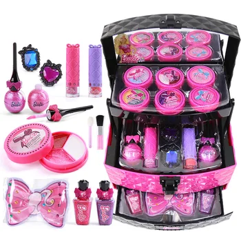 

Bobby Children Cosmetics Princess Makeup Box Set Girl Lipstick Eyeshadow Fingertips Suitcase Toys For Children Gift pretend play