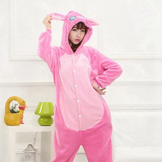 Halloween Costume Anime Cosplay Kigurumi Adult Stitch Pig Dog Onesie Flannel Jumpsuit Hooded Pajamas For Women Unisex unique halloween costumes Cosplay Costumes