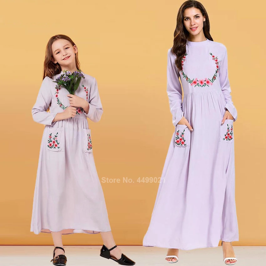 2020 Abayas Дубай для женщин и девочек детское платье мусульманский фиолетовый