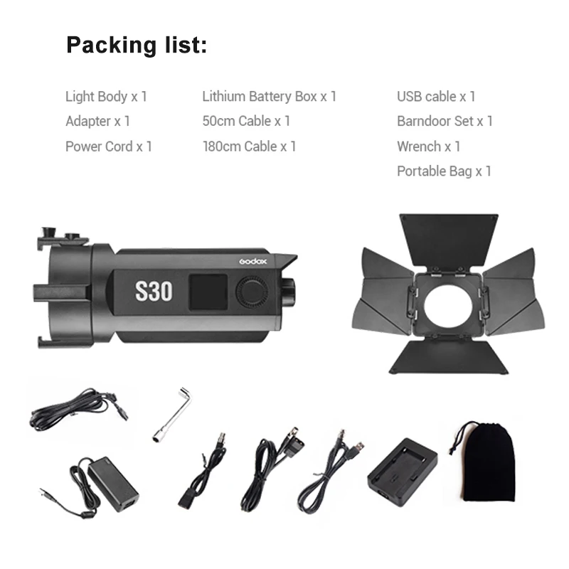 Godox-S30-30W-LED-Studio-Light-Focusing-Led-Light-Spotlight-With-Barn-Door-For-Photo-Video