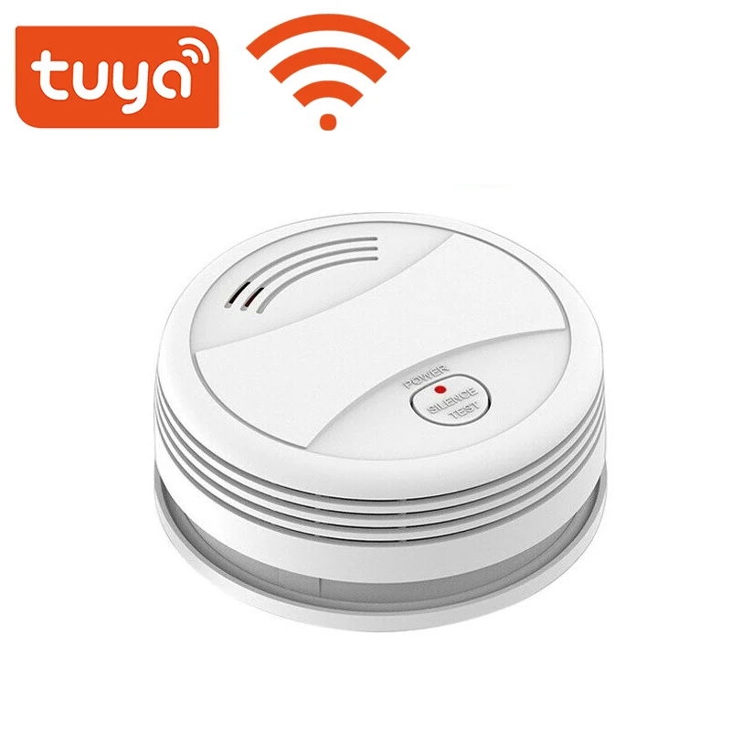 Tuya-Sensor Detector de humo Wifi, 85DB, alarma, Detector de humo, protección contra incendios, ALARMA DE SEGURIDAD PARA EL HOGAR, APP Smart Life