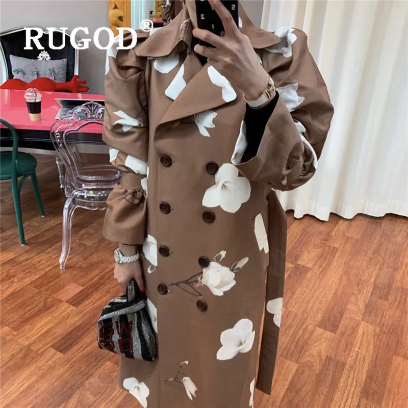 RUGOD 2019 женский плащ с отложным воротником двубортный свободный длинный Стильный