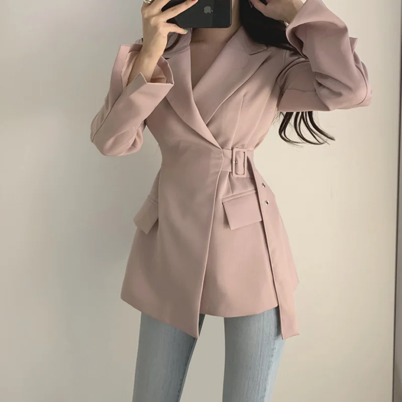 Модный тонкий женский пиджак офисный со шнуровкой 2019 осенне-зимняя верхняя