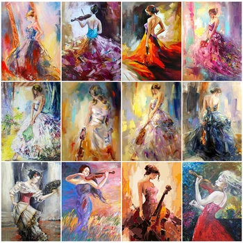 

EverShine 5D Diamond Painting Violin Woman Full Square Diamond Embroidery Abstract Portrait Rhinestones Mosaic Hobby Art