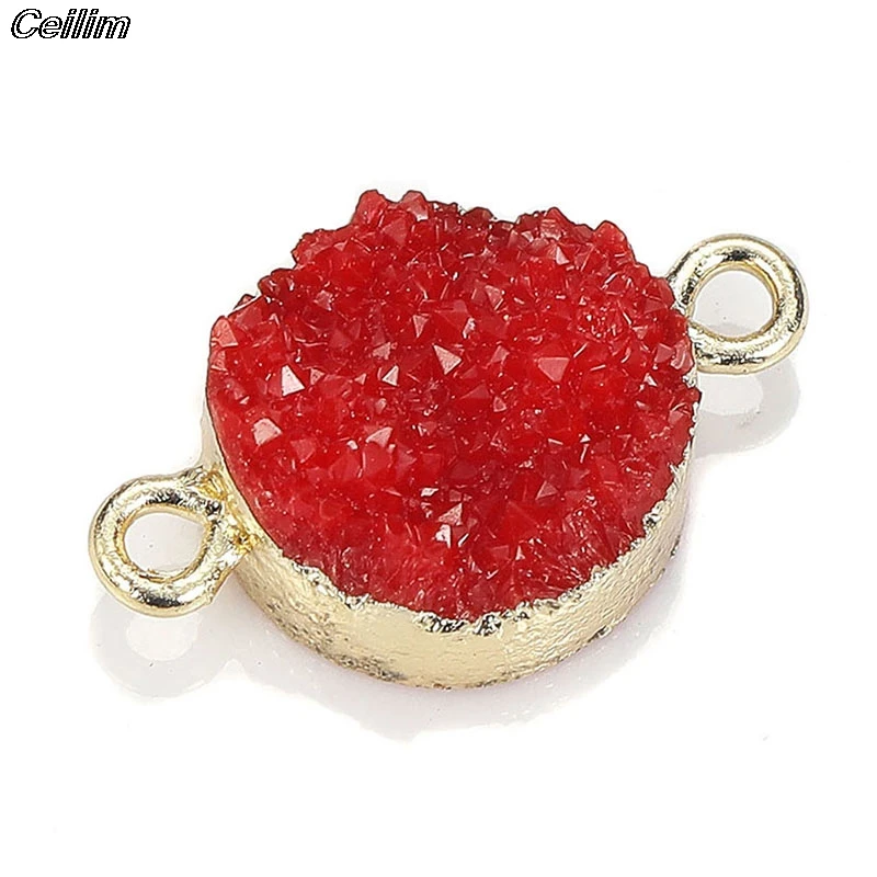 

15pcs 22mm Round Crystal Resin Stone Connectors Charms Colorful Druzy Quartz Pendants For Diy Jewelry Making Findings