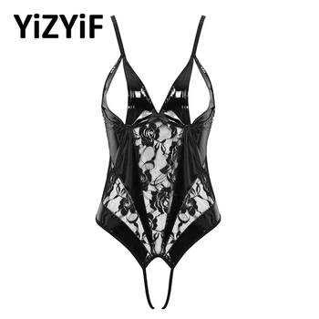 

Women monokini One-piece swimsuit Mesh See Through Sheer Lingerie Adjustable Nipple Split Crotchless Teddy Bodysuit Nightwear
