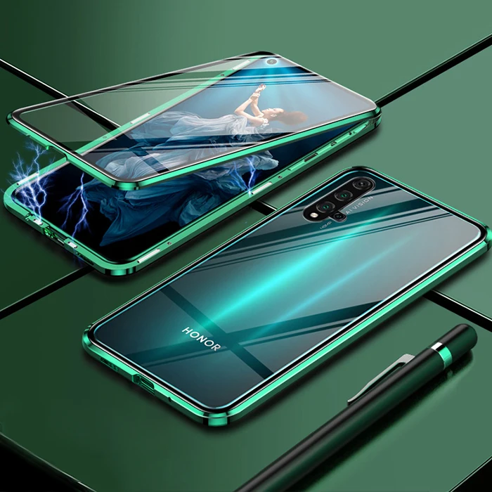 Металлический магнитный чехол из аттракциона для huawei Nova 5 t, чехол с адсорбцией, двусторонний защитный чехол для huawei Honor 20 Pro - Цвет: Зеленый
