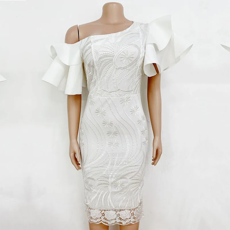 africa dress African Dress Styles For Women Lace White Embroidery  Bodycon Dresses Summer Slash Neck Elegant Evening Party African Dress Lady african outfits