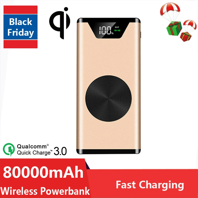 Wireless Portable 80000mAh Ultra-thin Power Bank Charger Digital Display Outdoor Travel Fast Charging for Xiaomi Samsung IPhone powerbanks