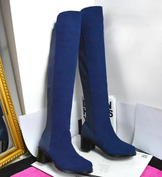 Ботфорты на среднем каблуке; Botas Mujer; кожаные сапоги; женские зимние пикантные высокие сапоги; модные эластичные сапоги; Botas Feminina Zapatos De Mujer