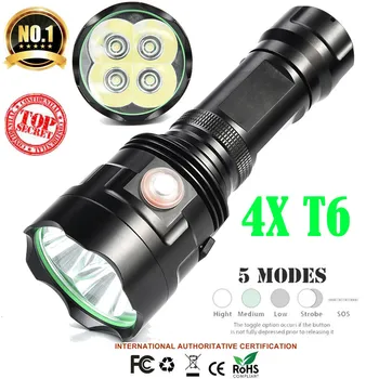 

Flashlight Led Flashlight 4x XM-L T6 LED Flashlight 5 Modes 26650/18650 Camping Torch Lamp Light фонарик lanterna #2A24