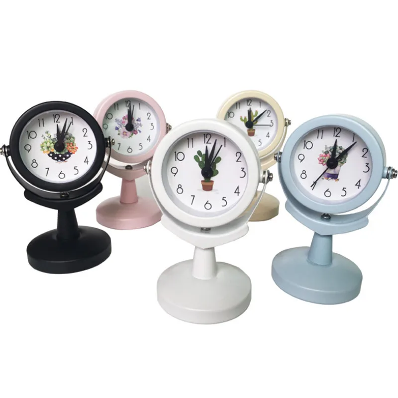 Creative Metal Bedside Small Alarm Clock Birthday Gift Cartoon Rotatable Table Clock Office Desktop Mini Electronic Quartz Clock