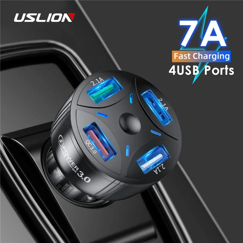 Автомобильное зарядное устройство USLION с 4 USB-портами LED 7A 48 Вт быстрая мини-зарядка
