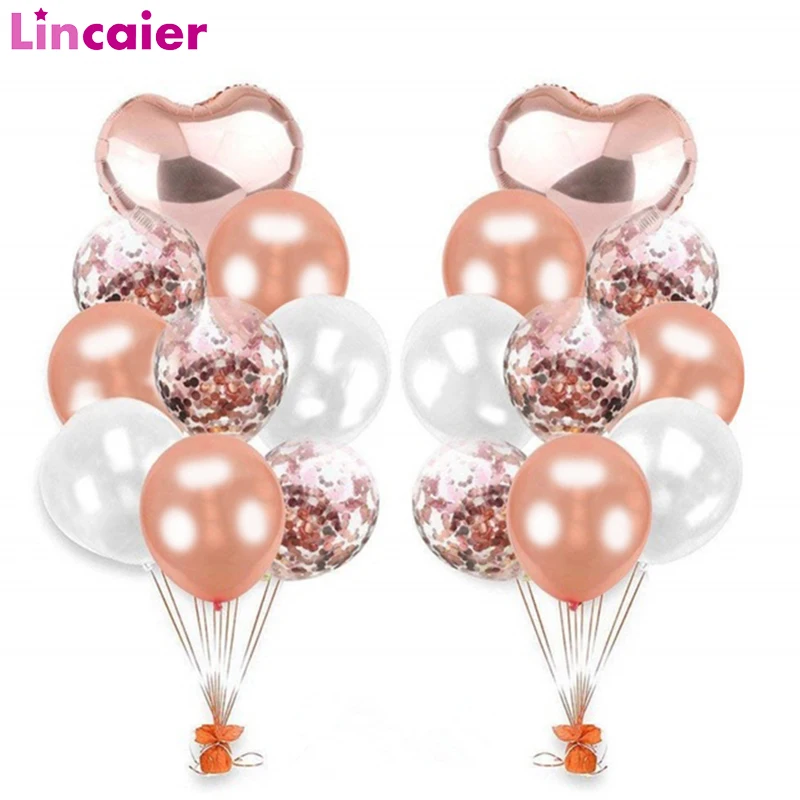 21pcs Rose Gold Mixed Confetti Balloons Happy Birthday Decoration 1st First Baby Boy Girl Party One Year Just Married | Дом и сад