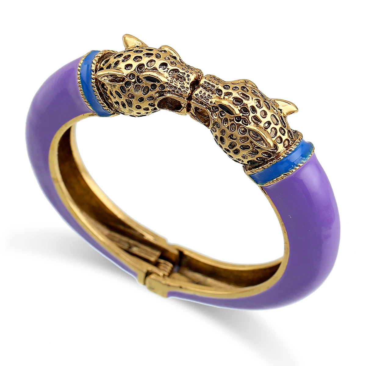 Double Leopard Head Enamel Cuff Bracelet Bangle Women Girls Gold Plated Animal Vintage Bracelet bangle bracelet