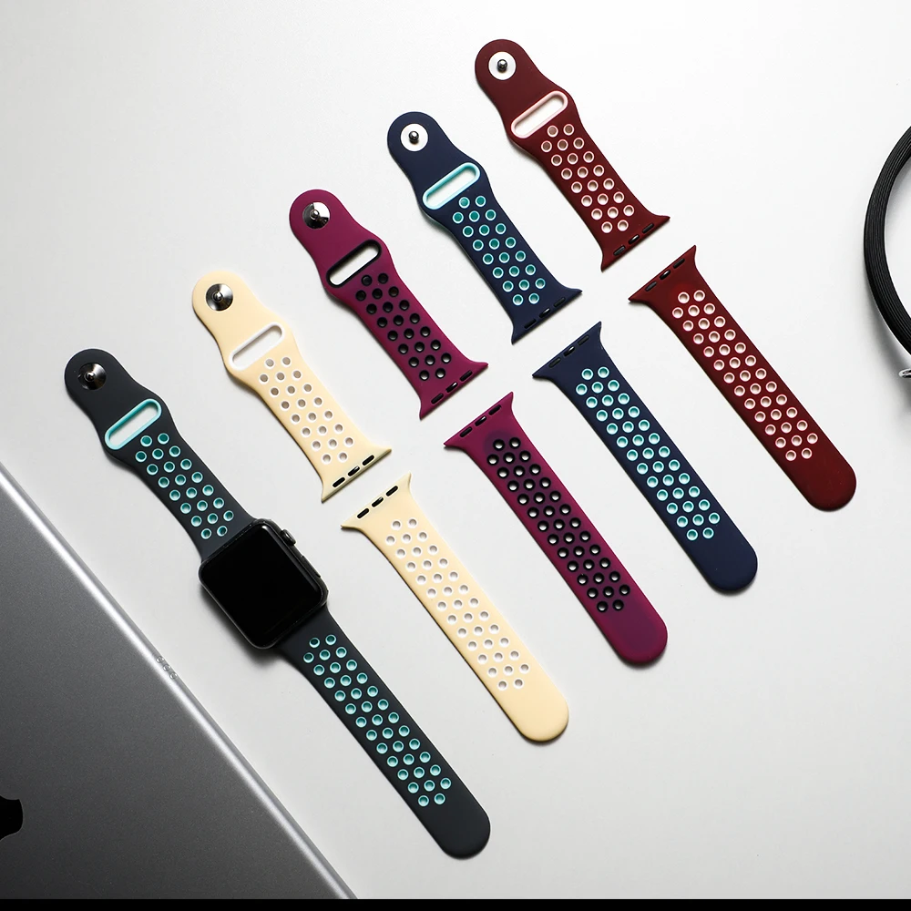 Дышащий силиконовый спортивный ремешок для Apple Watch 5 4 3 2 1 42 мм 38 мм резиновый ремешок для Nike+ Iwatch 5 4 3 40 мм 44 мм