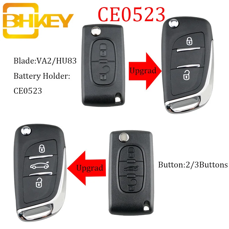 

BHKEY VA2/HU83 2/3B Ce0523 Modified Flip Remote Car Key Shell For Citroen Coupe VTR C2 C4 C5 C6 C8 Berlingo Xsara Picasso