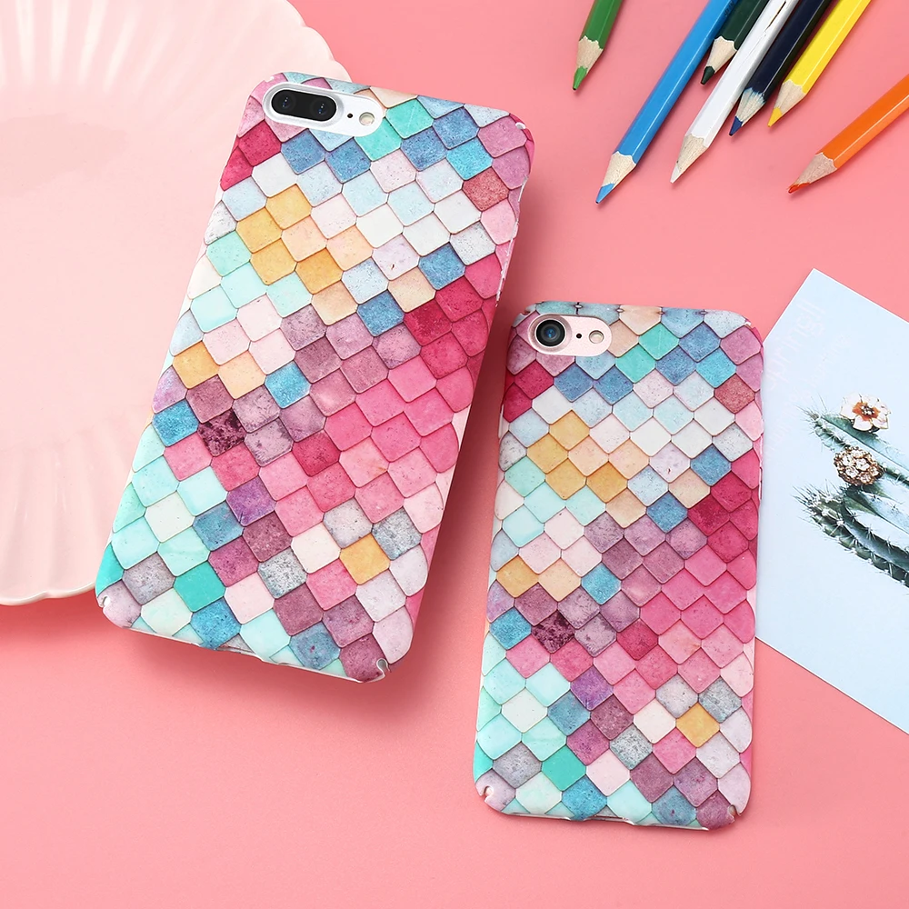 KISSCASE Colorful Geometry Fish Scale Case For iPhone 7 8 6 6S Plus 7Plus 5 5S SE Hard Protective Phone Back Cover Coque Funda |