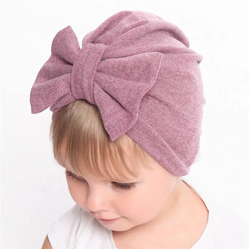 

YUXIC Autumn Winter Baby Warm Wool Hats Big Bow Knitted Thick Newbworn Bonnet Cap Beanie for Girls Kids Turban
