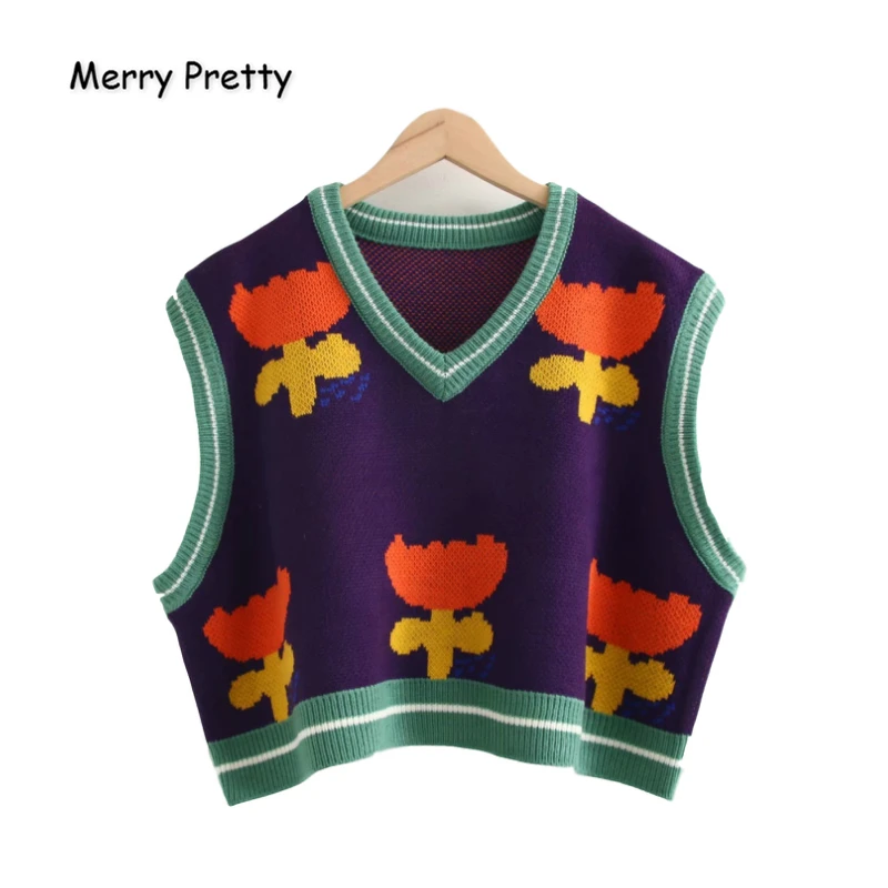 MERRY PRETTY Women's Floral Embroidery Knitted Sweaters Sleeveless Vest 2021 Winter Warm V-Neck Female Jumpers Pullovers | Женская
