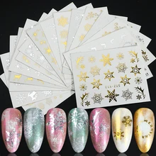 16pcs Gold Sliver Nail Art Stickers Snowflake Water Decals Christmas Nail Foil Transfer Sliders All For Manicure Tips SASTZ-YA