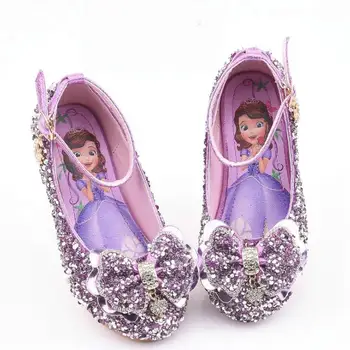 

Kids Princess Dress Leather Shoes Girls High Heels Crystal Sofia Dance Shoes Fashion Glitter Leather Bowtie Party Sandals