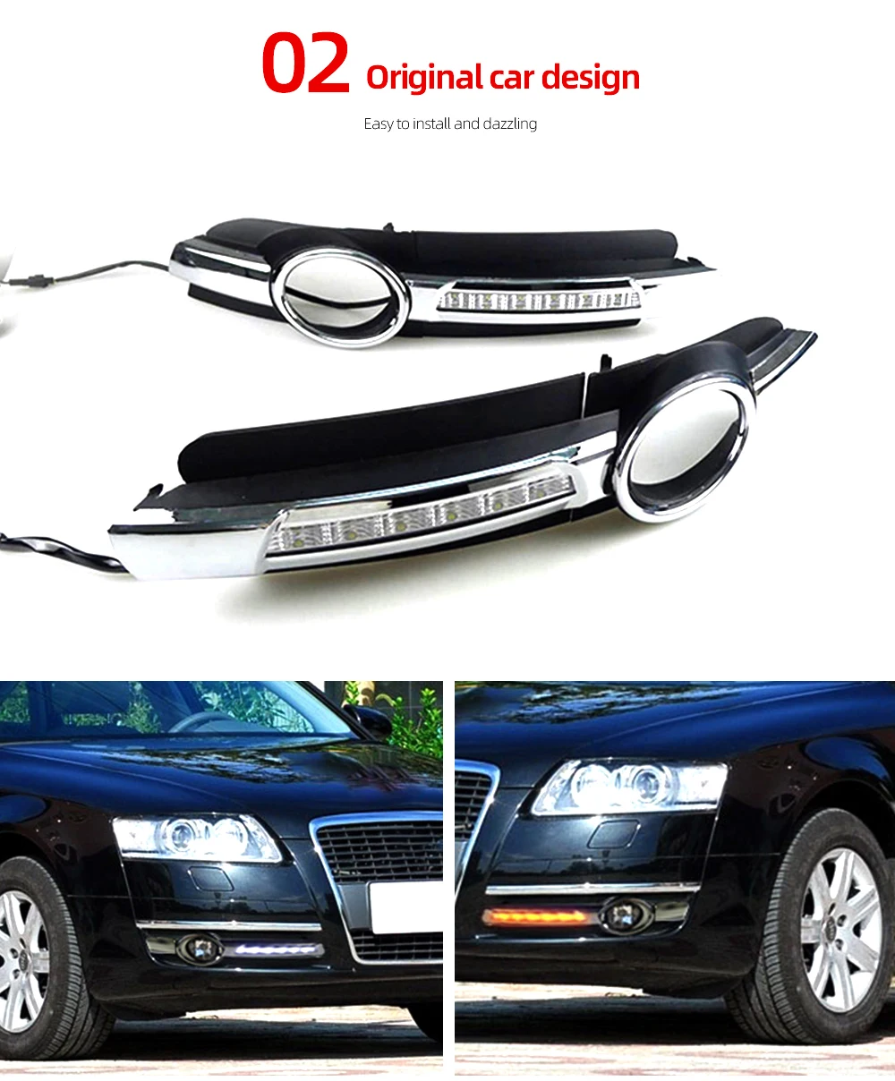 Автомобильный мигающий 1 комплект для AUDI A6 C6 2005 2006 2007 2008 светодиодный DRL дневные ходовые огни с отверстием для противотуманной фары белый и желтый сигнал