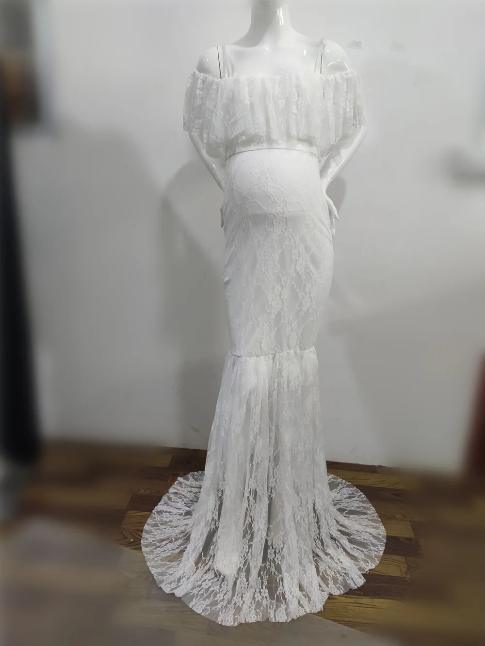 Lace Fancy Women Dress Maternity Photography Props Off Shoulder Pregnancy Dresses Ruffles Maternity Gown Clothes For Photo Shoot (15)