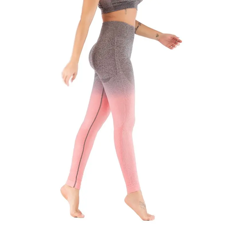 Женские брюки для йоги, градиентного цвета, с высокой талией, бесшовные, обтягивающие, для йоги, фитнеса, бедер, упражнений, девять штанов, Новинка
