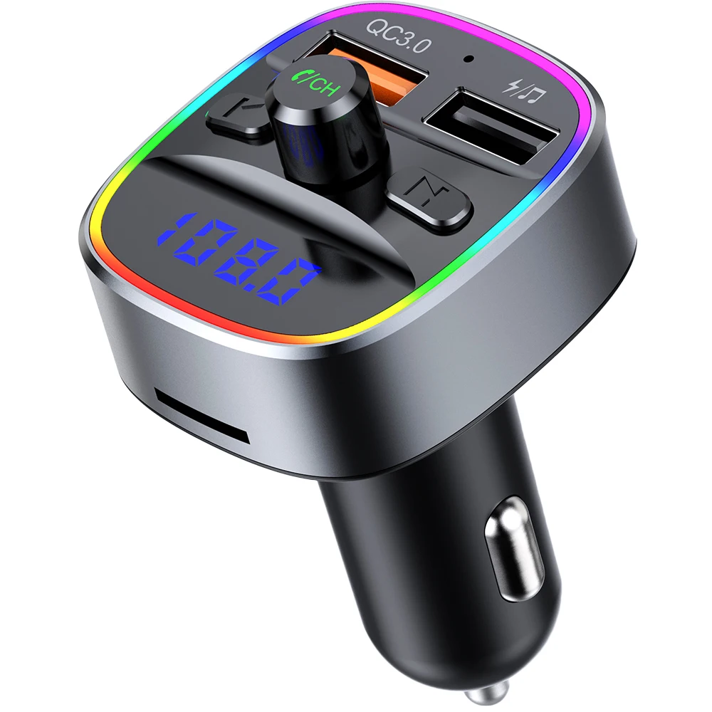 Car MP3 Player Bluetooth Carkit Hands-free Quick Charge3.0 USB Car Charger Rainbow LED Wireless FM Transmitter