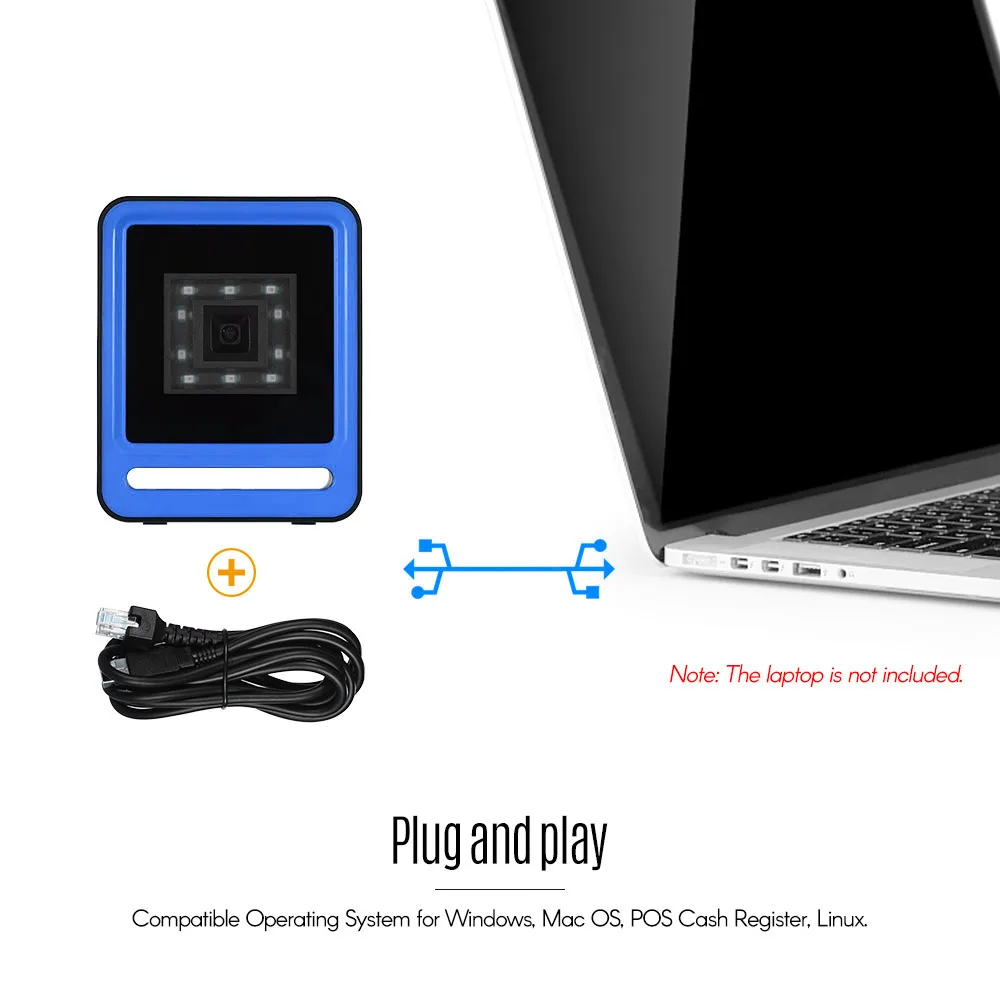 Aibecy Hands-free USB проводной 1D 2D QR сканер баркодера Настольный многонаправленный считыватель штрих-кодов для супермаркет, розничная торговля