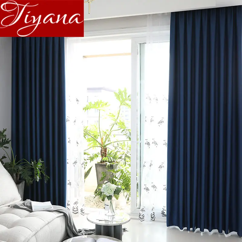 

Solid Blackout Dark Blue Curtain for Living Room Black Rose Sheer Fabric for Bedroom Window Treatment Custom Made X583#30