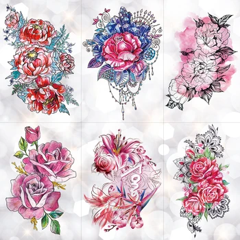 

Watercolor Triangle Geometric Round Rose Temporary Tattoo Sticker Flower Peony Pendant Waterproof Tattoo Art Fake Tatoo