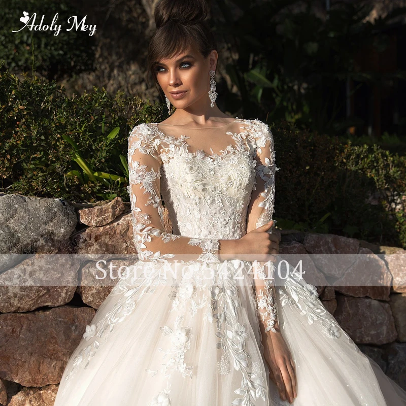 Adoly Mey дизайнерские великолепные свадебные платья трапециевидной формы с цветочной аппликацией и бисером элегантное винтажное платье невесты с глубоким вырезом и длинным рукавом