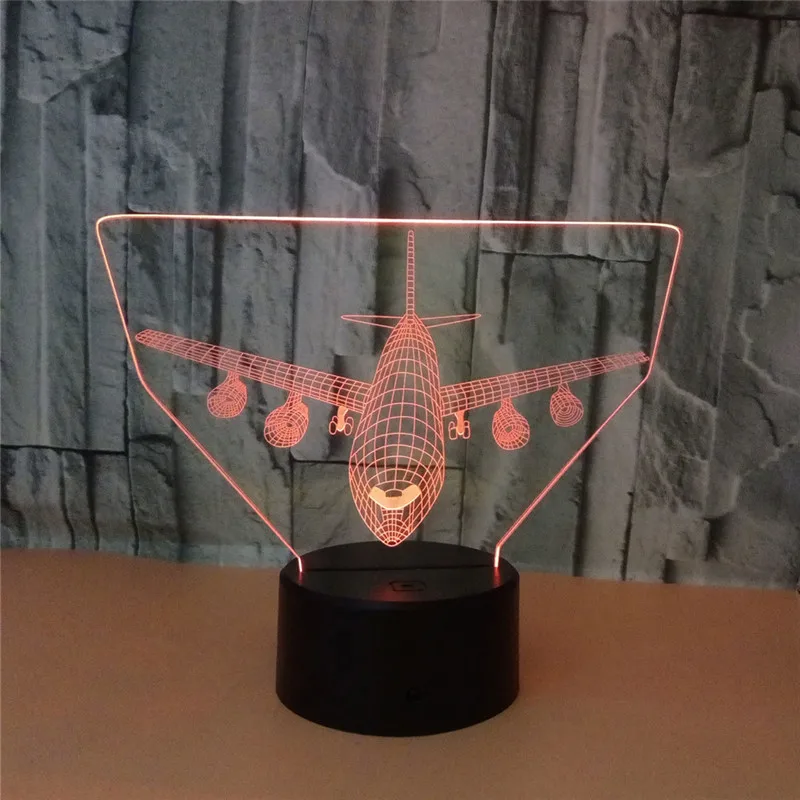 Пульт дистанционного управления Воздушный самолет 3D светильник светодиодный Настольный светильник Иллюзия Ночной светильник 7 цветов Изменение настроения лампа 3AA питание от батареи USB лампа