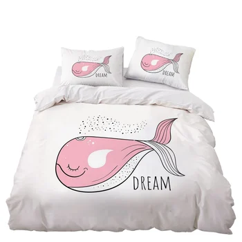 

Cartoon Shark Bedding Set Bedroom Decor White Bedspread Kids Gift Microfiber Hypoallergenic Zipper 1PC Duvet Cover Pillowcase