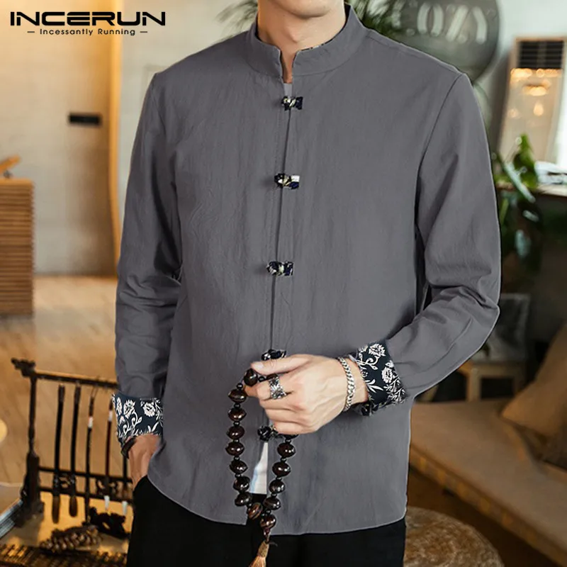 INCERUN Chinese Traditional Shirt Men Long Sleeve Solid Button Cotton Camisa Mandarin Collar Retro Casual Mens Shirt Streetwear INCERUN Chinese Traditional Shirt Men Long Sleeve Solid Button Cotton Camisa Mandarin Collar Retro Casual Mens Shirt Streetwear