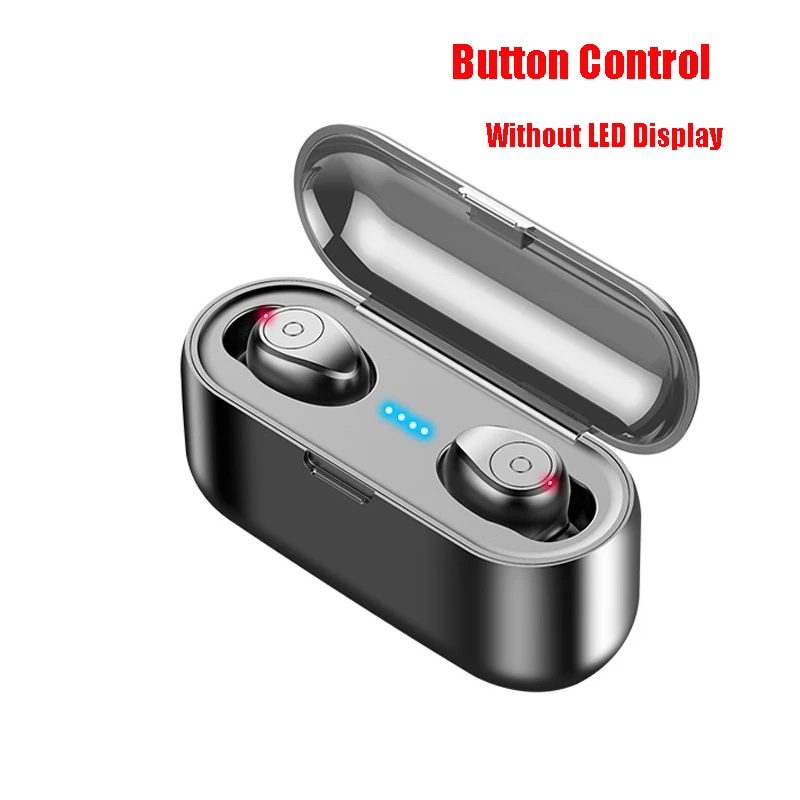 Беспроводные наушники Bluetooth V5.0 F9 TWS, беспроводные Bluetooth наушники, светодиодный дисплей, 2000 мАч, внешний аккумулятор, гарнитура с микрофоном - Цвет: Button-Black